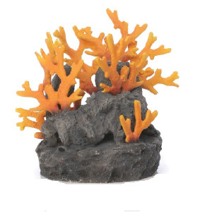 Sculptura decorativa roca vulcanica cu insertii de corali portocalii